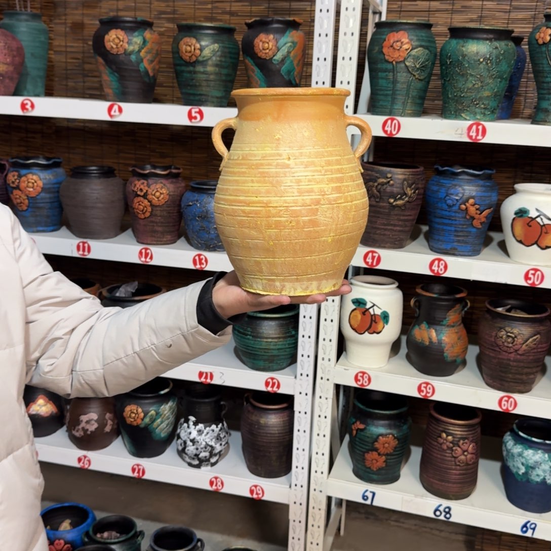 红陶红陶浮雕花盆炸炸炸炸