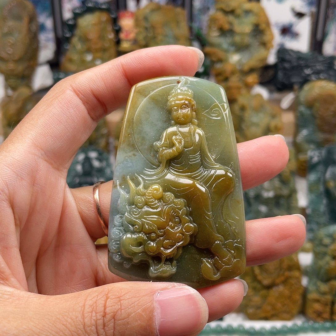 翡翠未镶嵌颈饰天然翡翠a货文殊