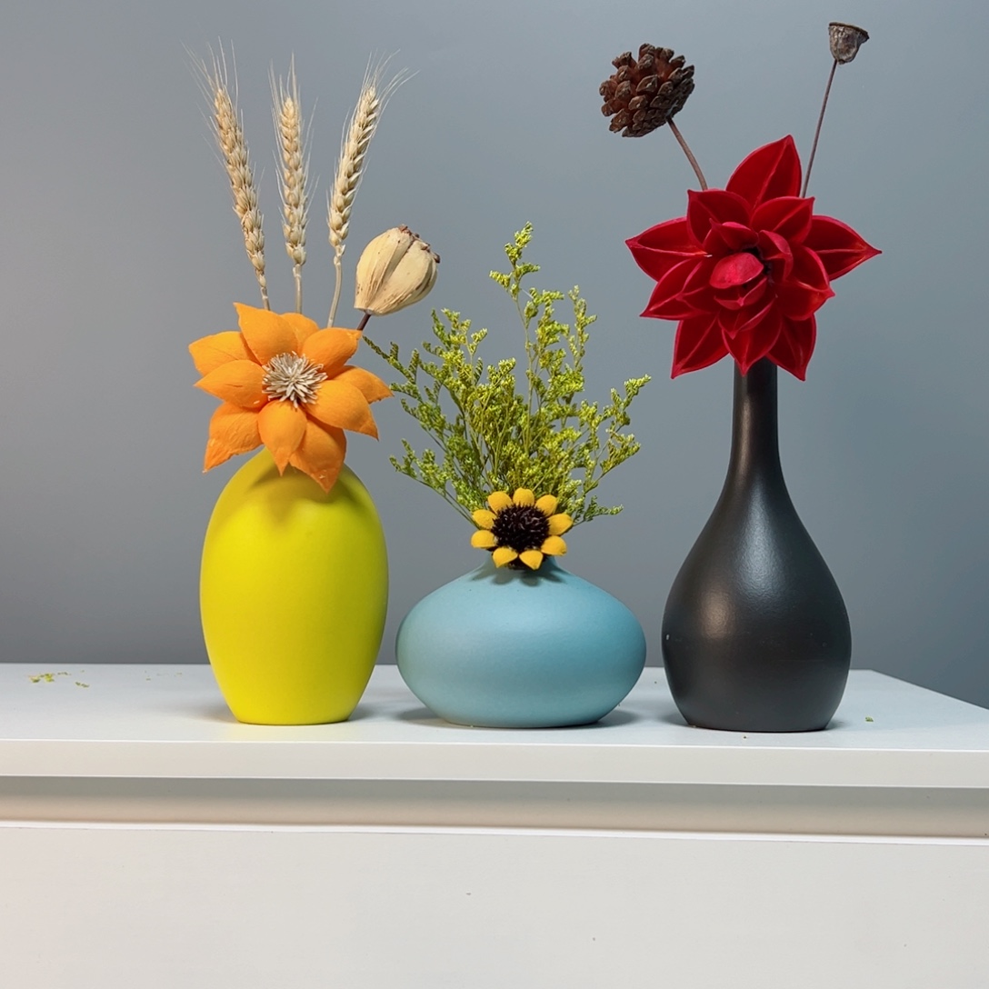 摆件景德镇手作陶瓷花瓶摆件无孔