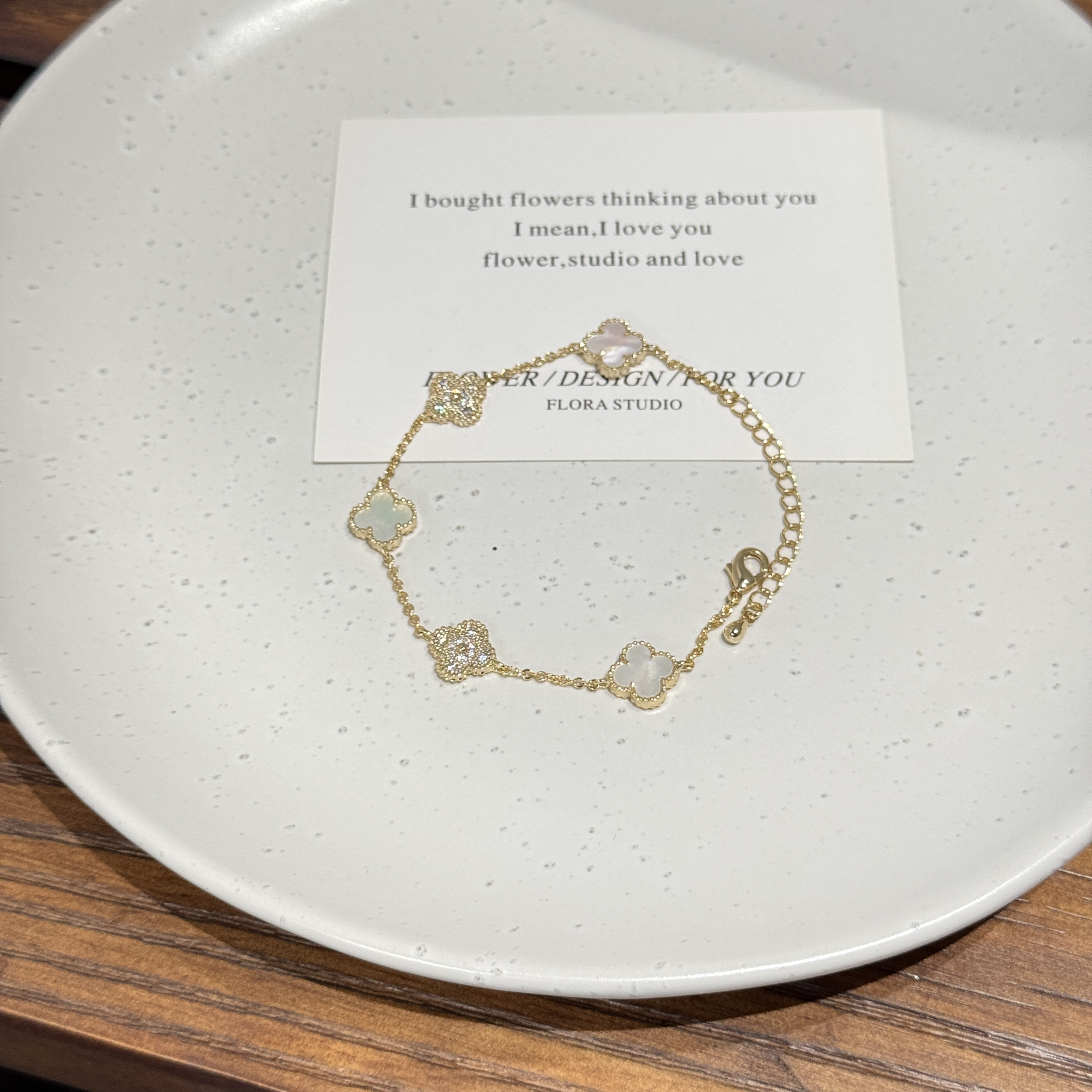 铜合金手链 Al69少女风可调节白色小众原创设计法式手链