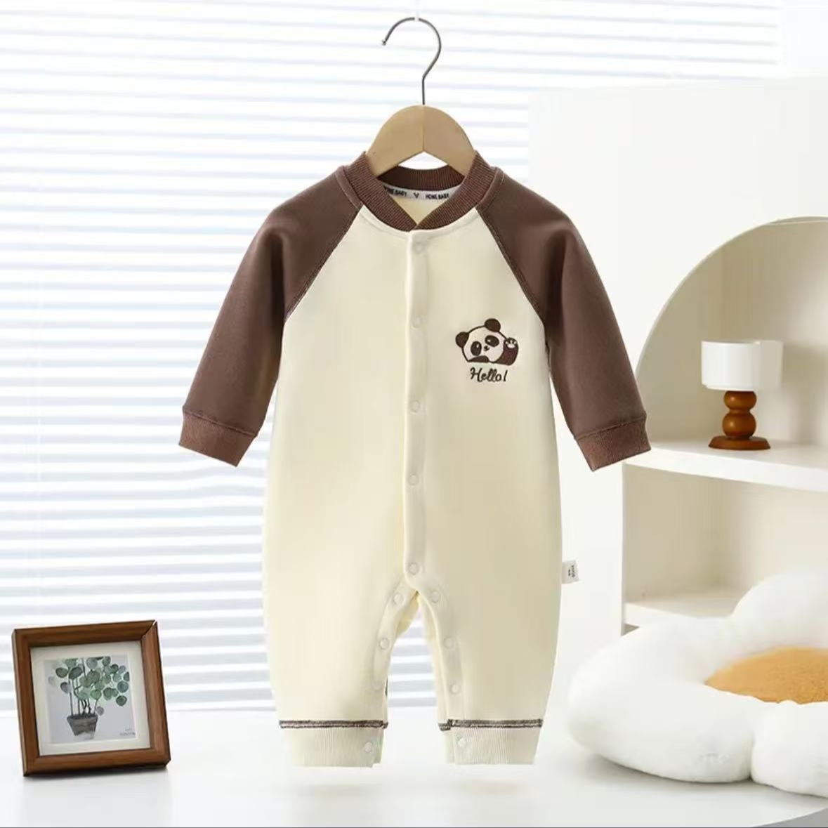 熊猫对开秋冬连体衣宝宝婴儿奥利绒无骨爬服保暖长袖哈衣男女