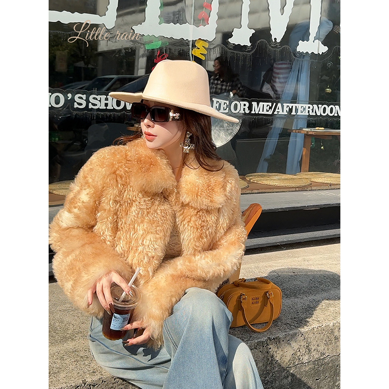 小雨姐姐【梦镜时空】设计感100%羊毛皮一体防风保暖皮草外套女冬季