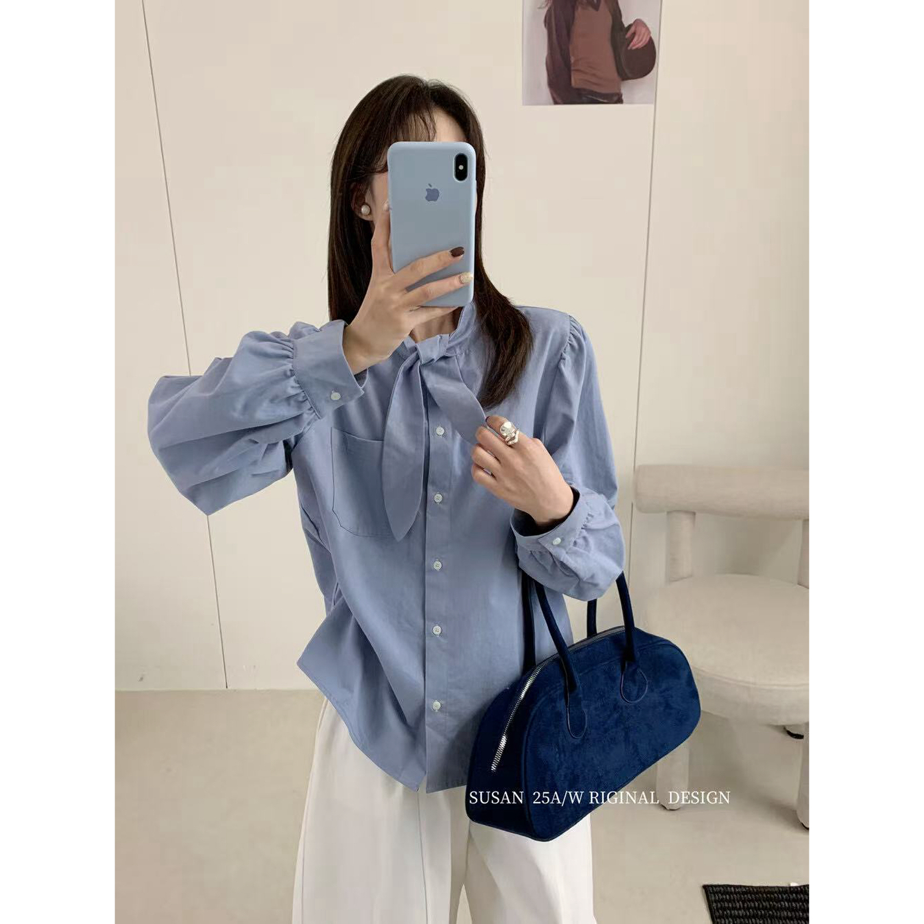 susan@su162 法式廓形设计立领耳朵绑带衬衫 12-9