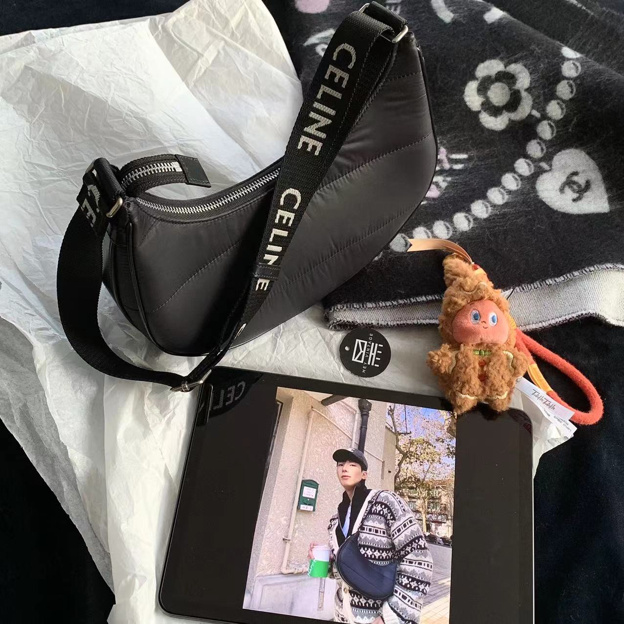 95新 Celine/思琳 黑色泡芙hobo包 18854131