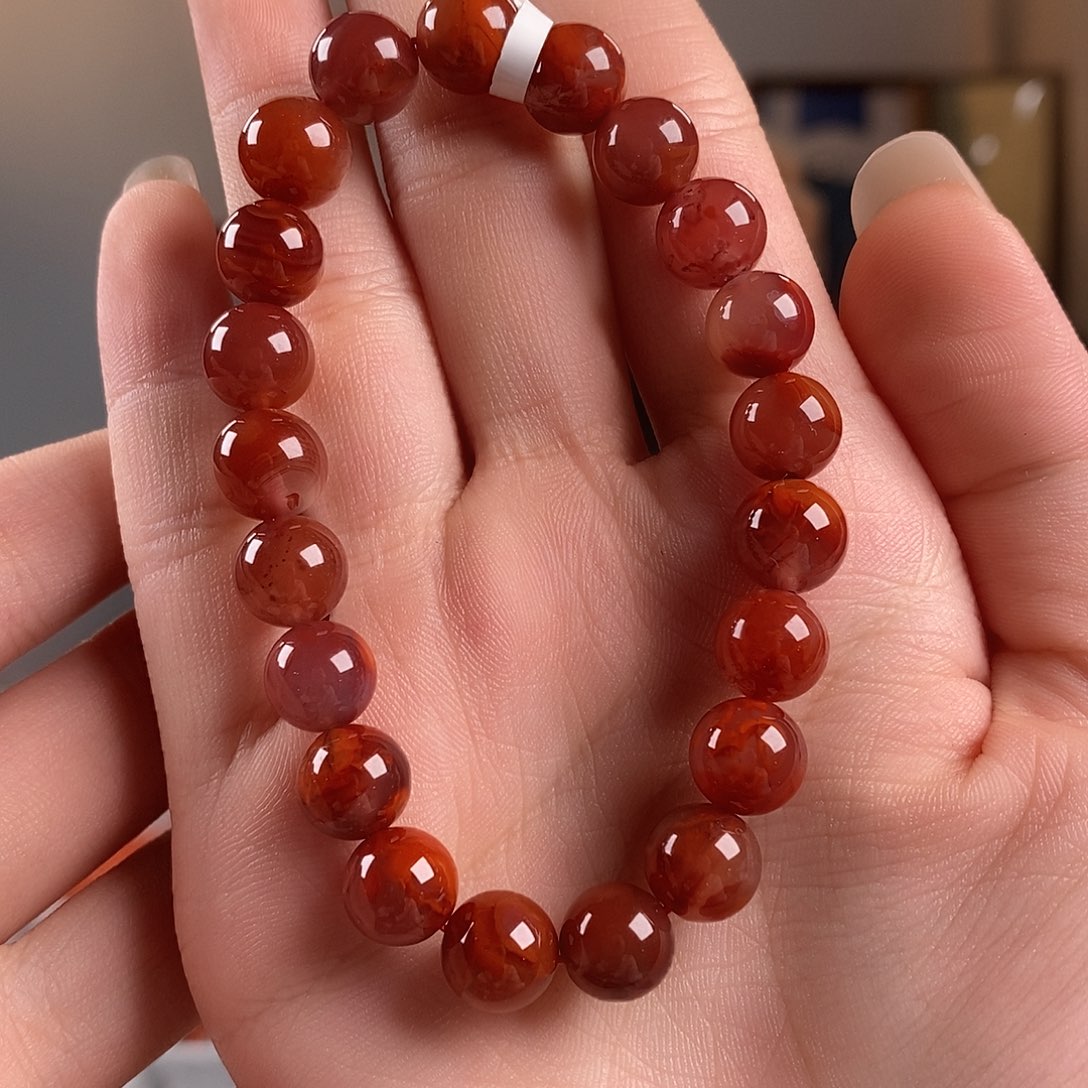 南红玛瑙未镶嵌手串原矿火焰纹9mm