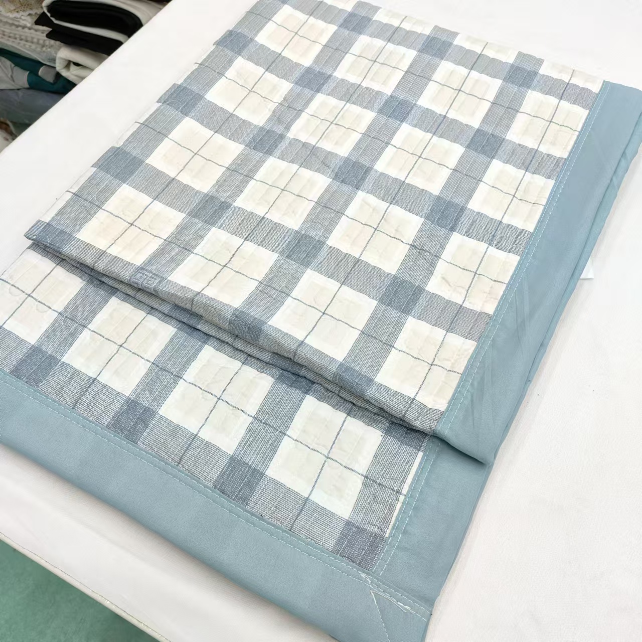 【包边床盖】<罗兰灰白格>90X220cm<±5cm>绗缝 多功能水洗透气