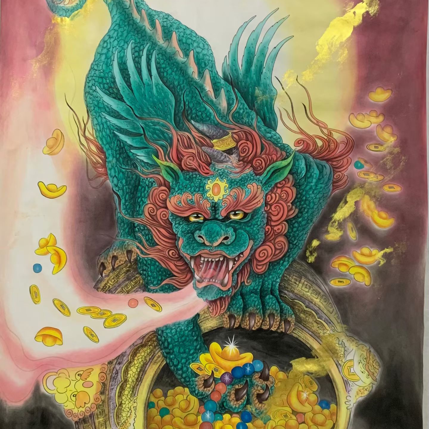 精品 六尺 竖幅 大尺寸 貔貅 手绘国画