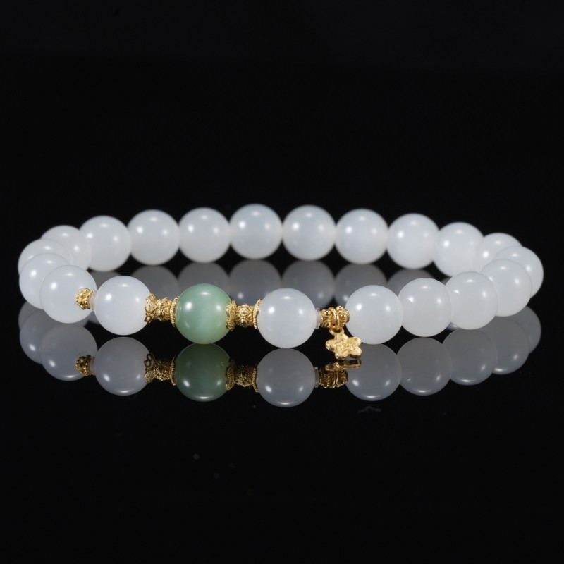 清瑶|18k金和田玉白玉配粉青手串多样性发*2510100005*【FSL】