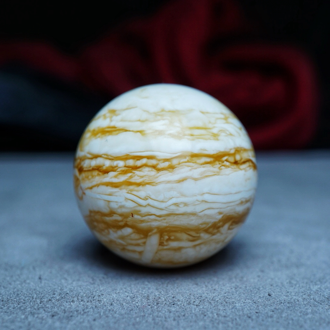 【段掌柜·30.5mm橘瓷白金丝千层】天然原矿蜜蜡圆珠（打孔不予退货）