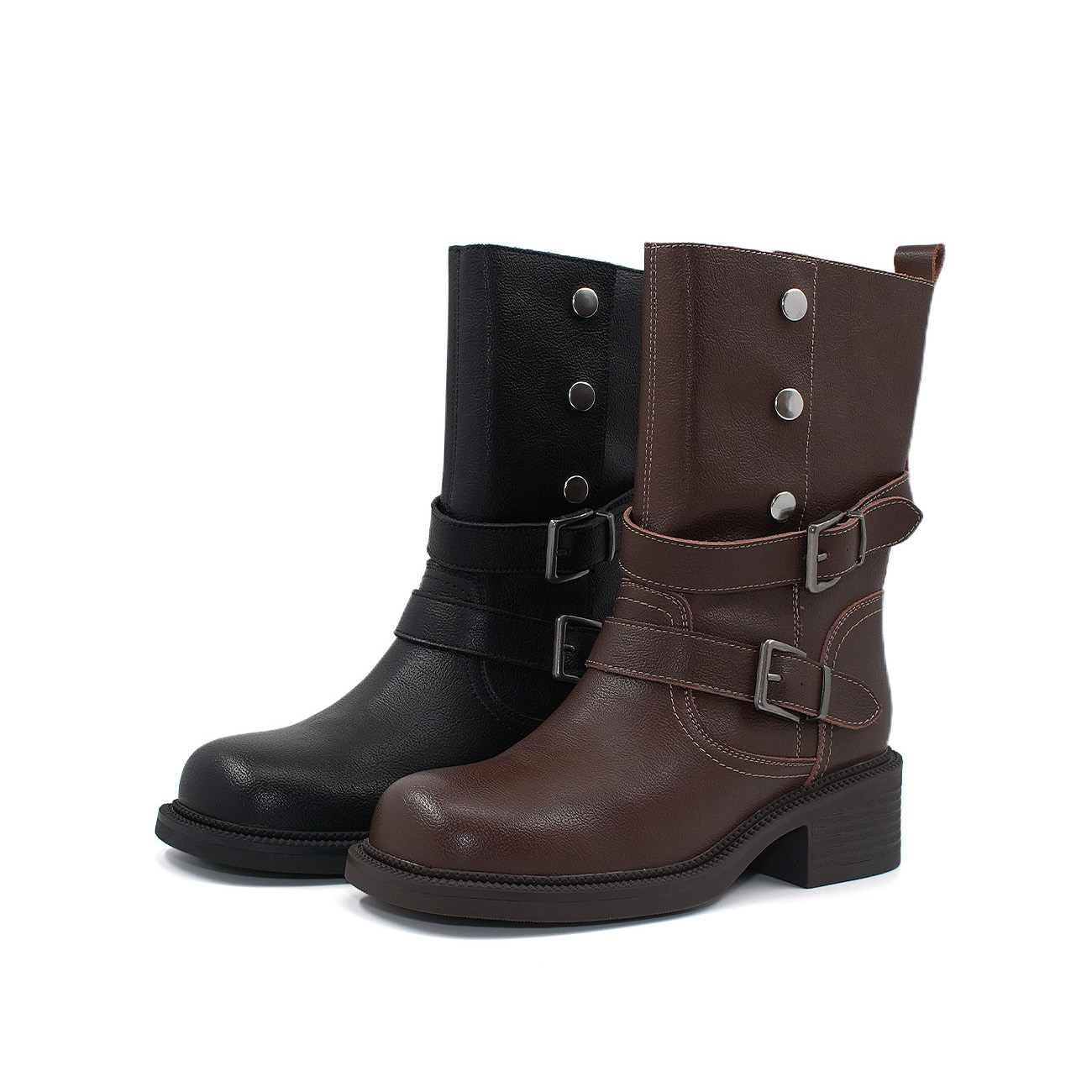 杜米亚复古铆钉皮带扣英伦风骑士靴D8777171