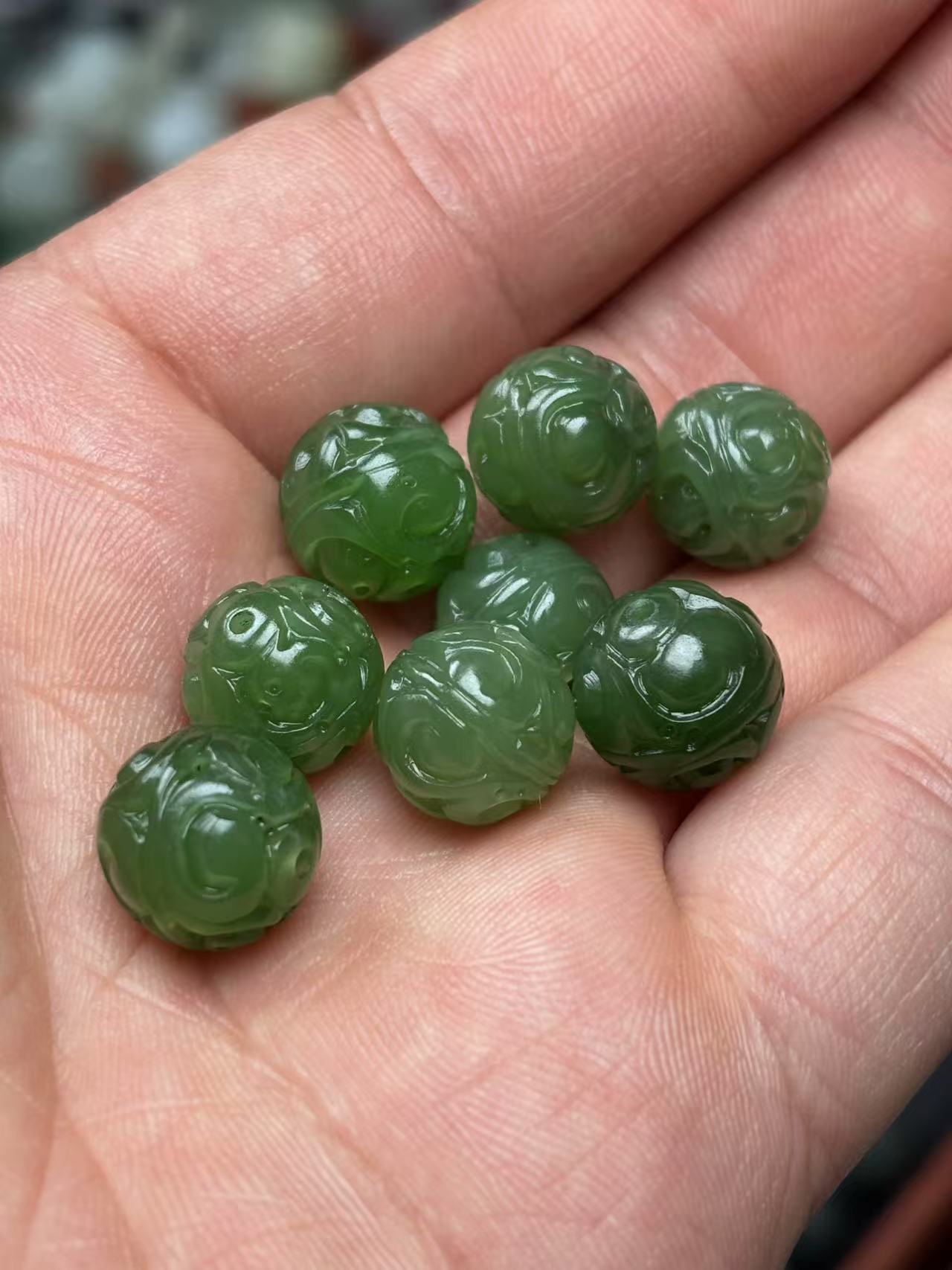 天然和田玉碧玉回纹圆珠 手串配珠 顶珠 diy配饰 多样性发其一