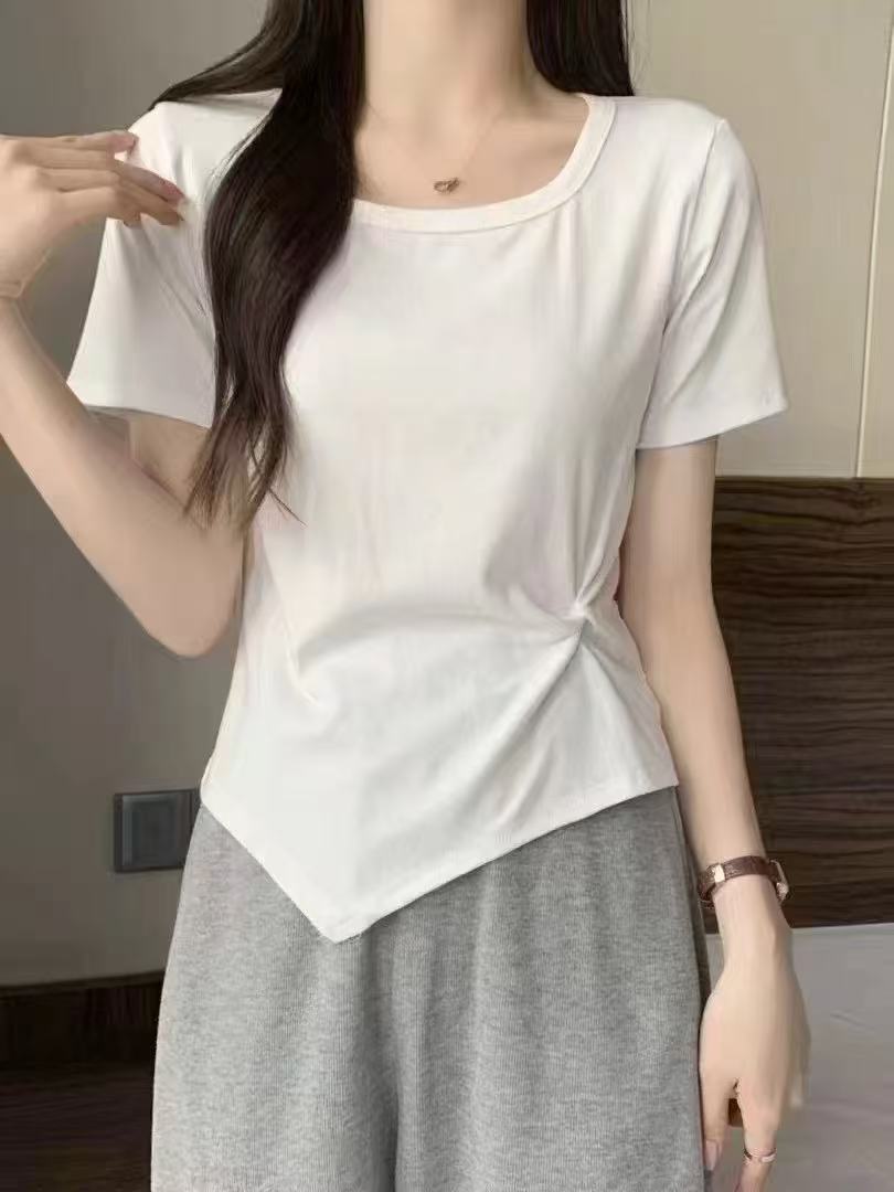 短袖宽松型高腰ins辣妹风打底衫T恤轻职风常规小众