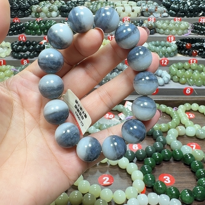 未镶嵌手链和田玉新疆青花聚宝盆卡16