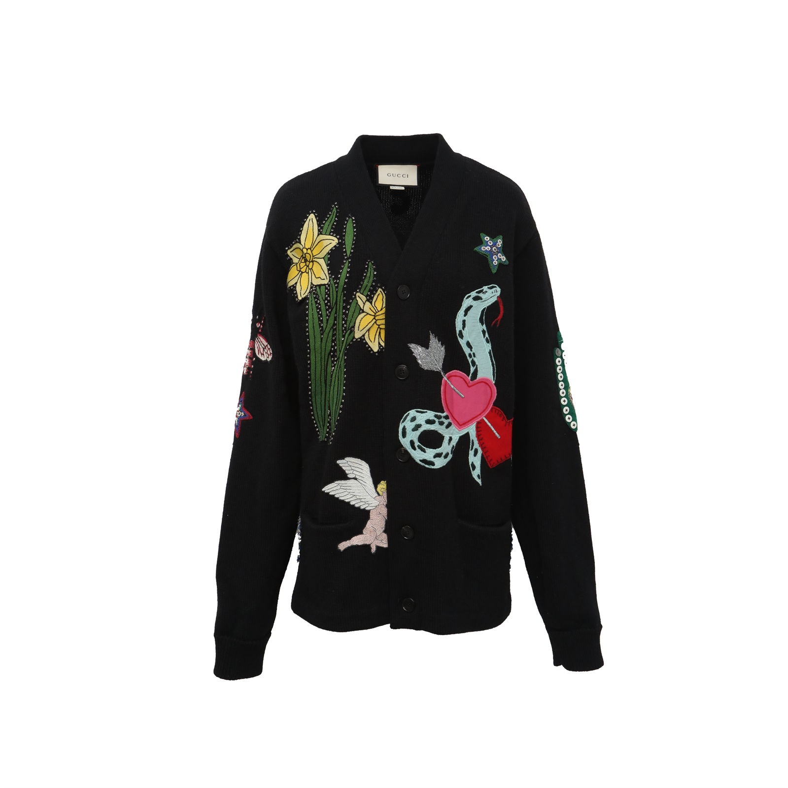 99新 GUCCI/古驰 花花特价 黑色 羊毛 重工长袖针织衫 S
