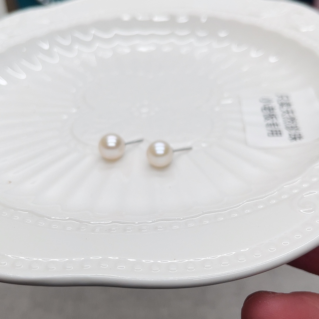 淡水珍珠耳饰银S925镶嵌9-10
