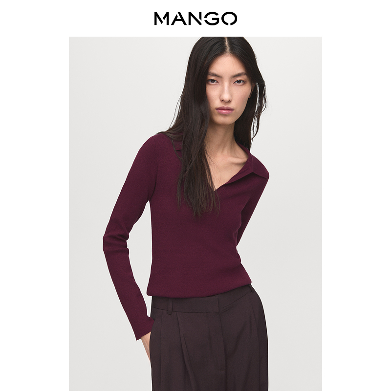 MANGO女装毛针织衫2025秋装新款V领修身长袖细线针织内搭上衣毛衣