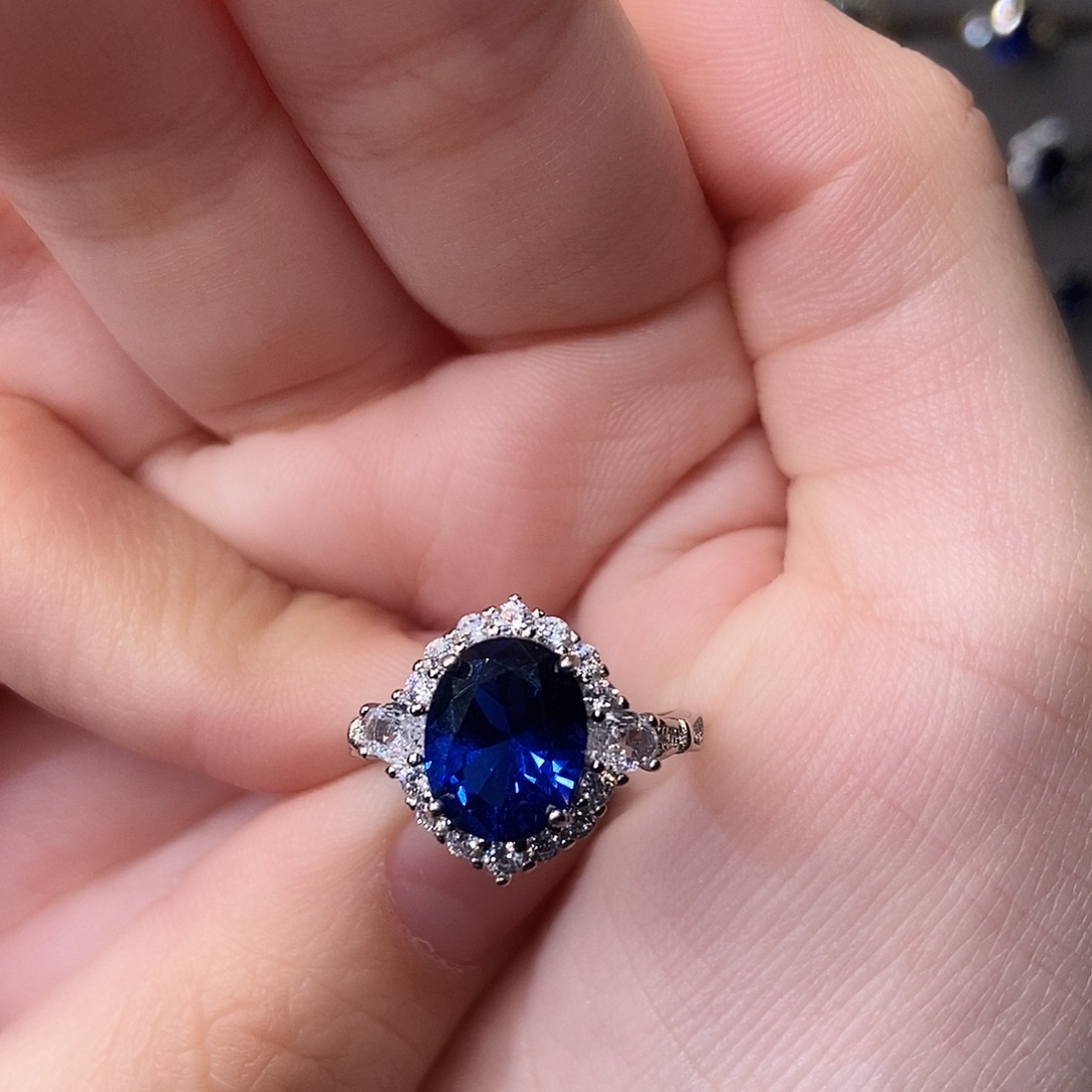 戒指银S925镶嵌蓝宝石