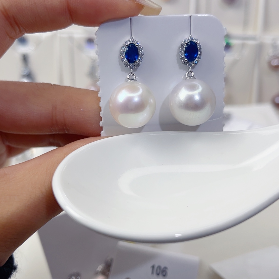 淡水珍珠银S925镶嵌耳饰14