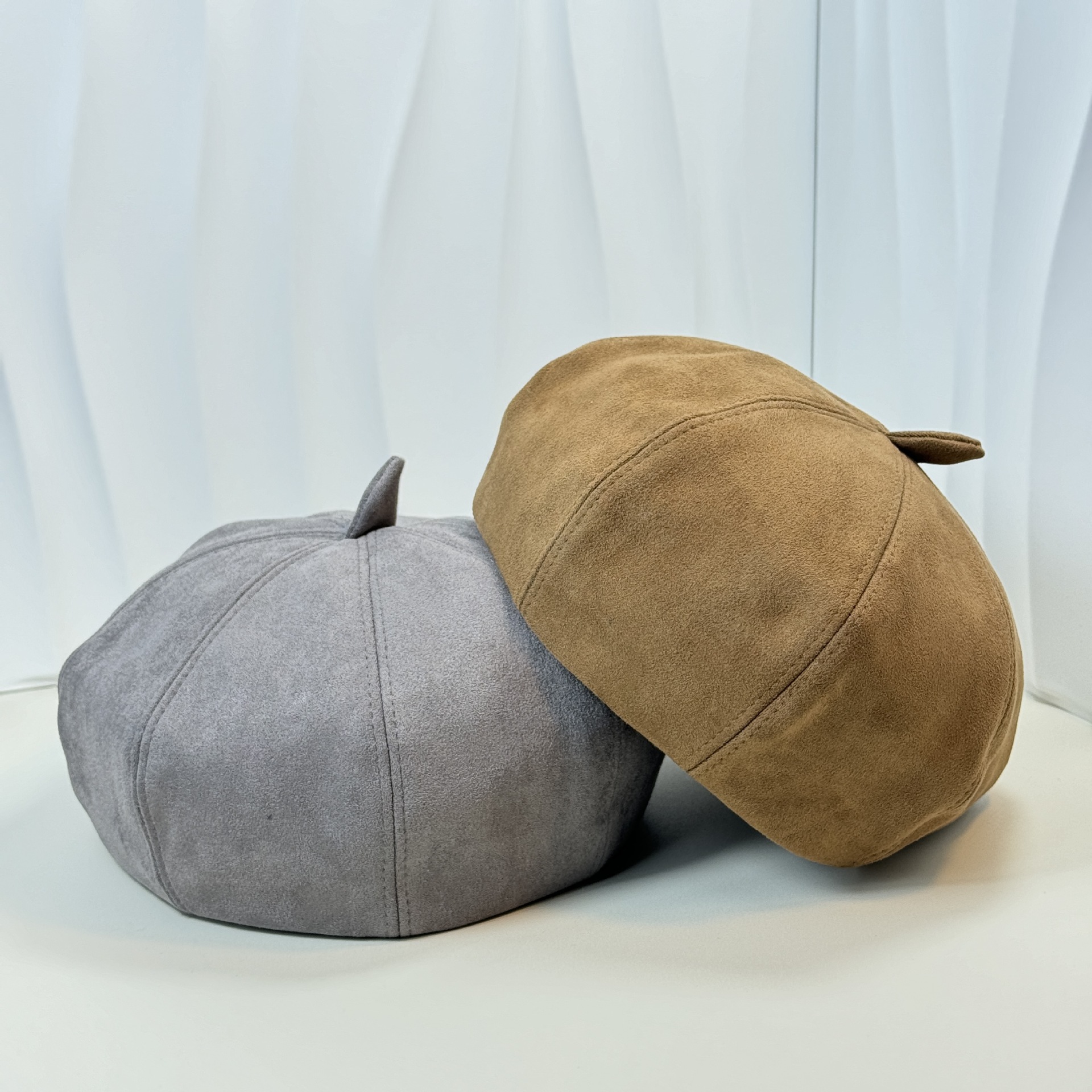 麂皮绒简约文艺贝雷麂皮绒纯色百搭英伦早秋贝雷复古日系可爱蓓蕾