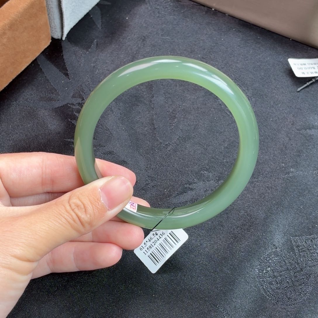 和田玉未镶嵌手镯-碧玉夹层猫眼瓷蓝61 61戴 捡大大漏20号