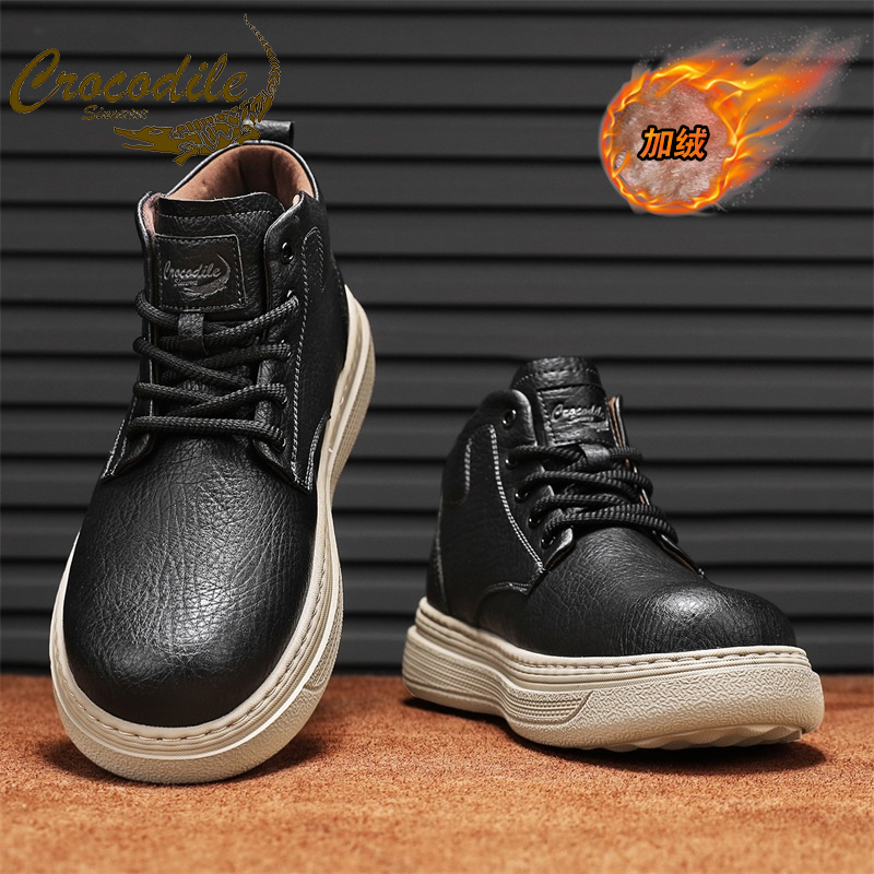 鳄鱼恤冬季高帮休闲鞋加绒加厚高帮男鞋运动休闲鞋厚底增高雪地靴