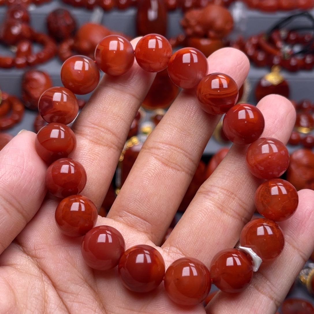 南红玛瑙未镶嵌珠宝奇石单圈12mm