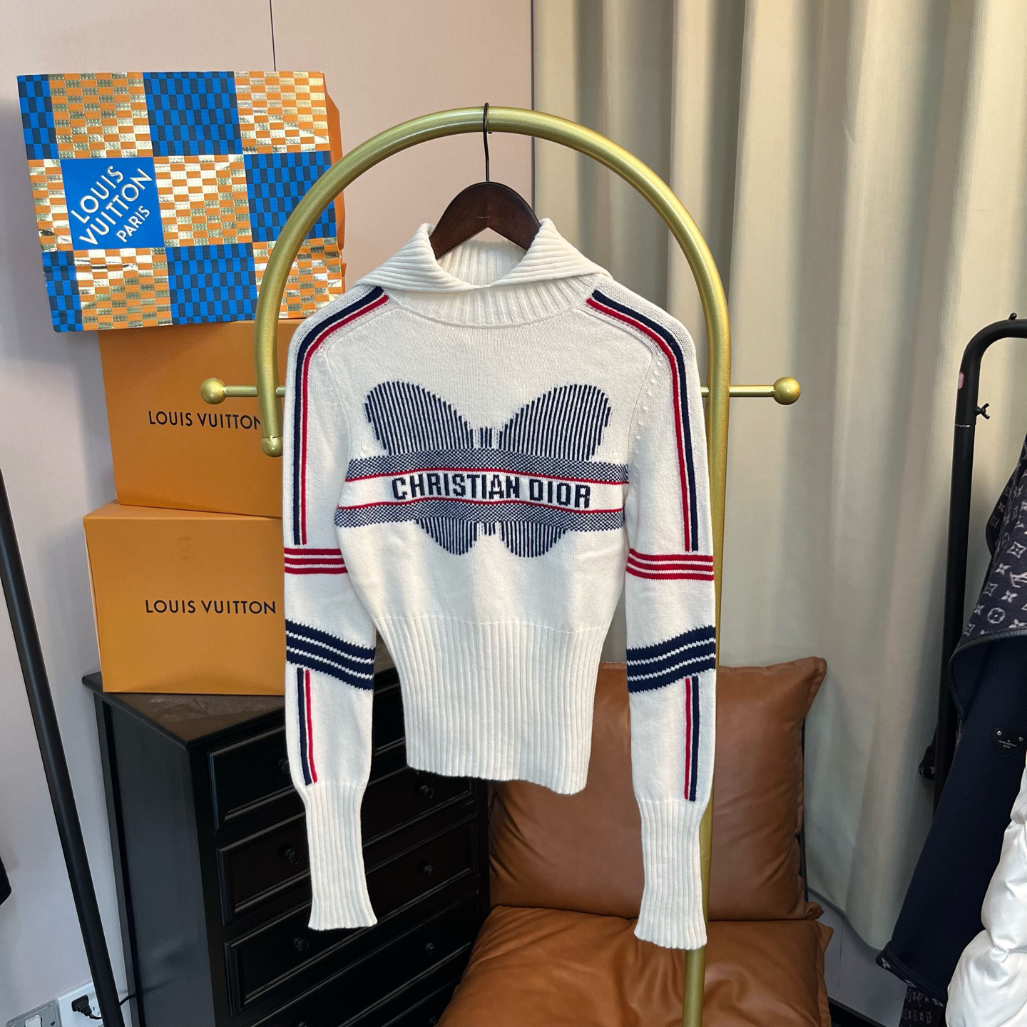 99新 DIOR/迪奥 白色蝴蝶标语logo毛衣 36码