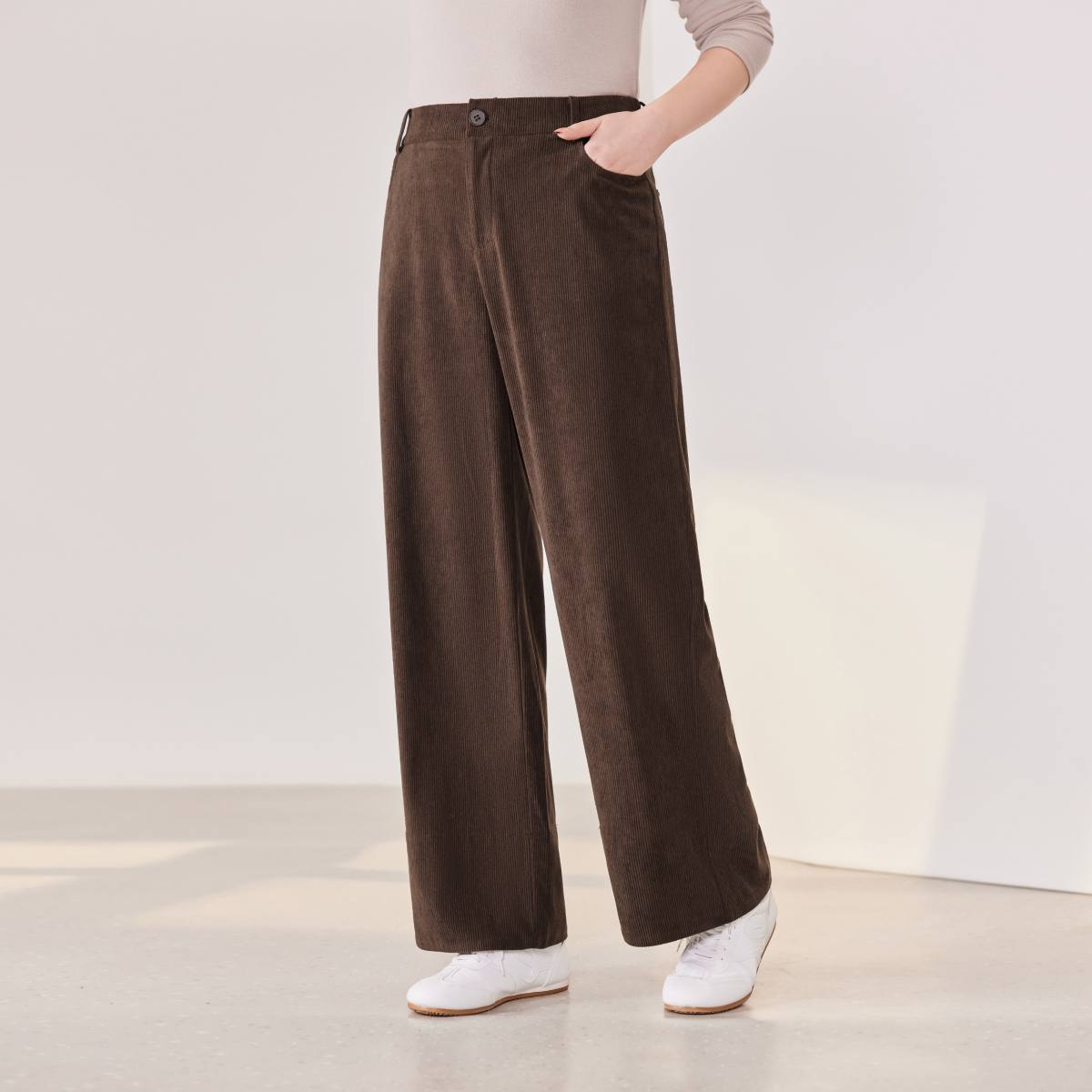 MsShe大码女装2025冬装欧棉绒半松紧高腰显瘦直筒阔腿裤Q2509045