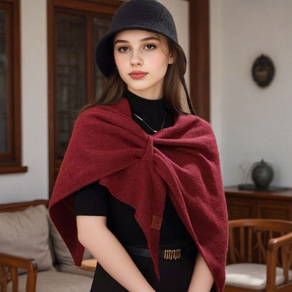 秋冬新款三角披肩斗篷时尚保暖纯色针织混纺围巾空调百搭围脖坎肩