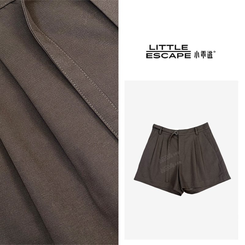 小乖逃X灰绿色外穿短裤裤子带腰带直筒绿色ins短裤阔腿裤M8850