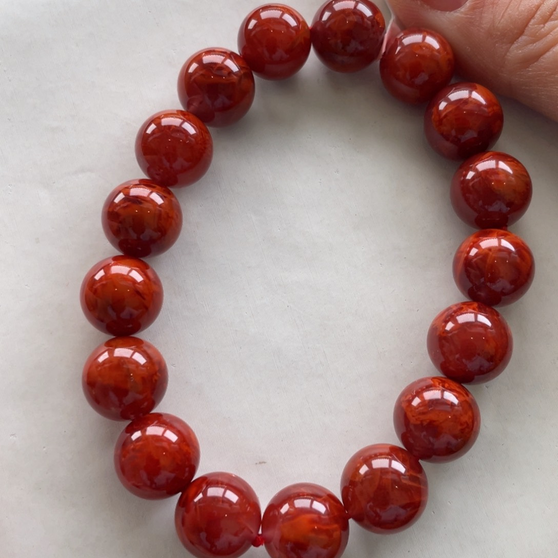 南红玛瑙未镶嵌川料南红牛血红火焰单圈11+mm