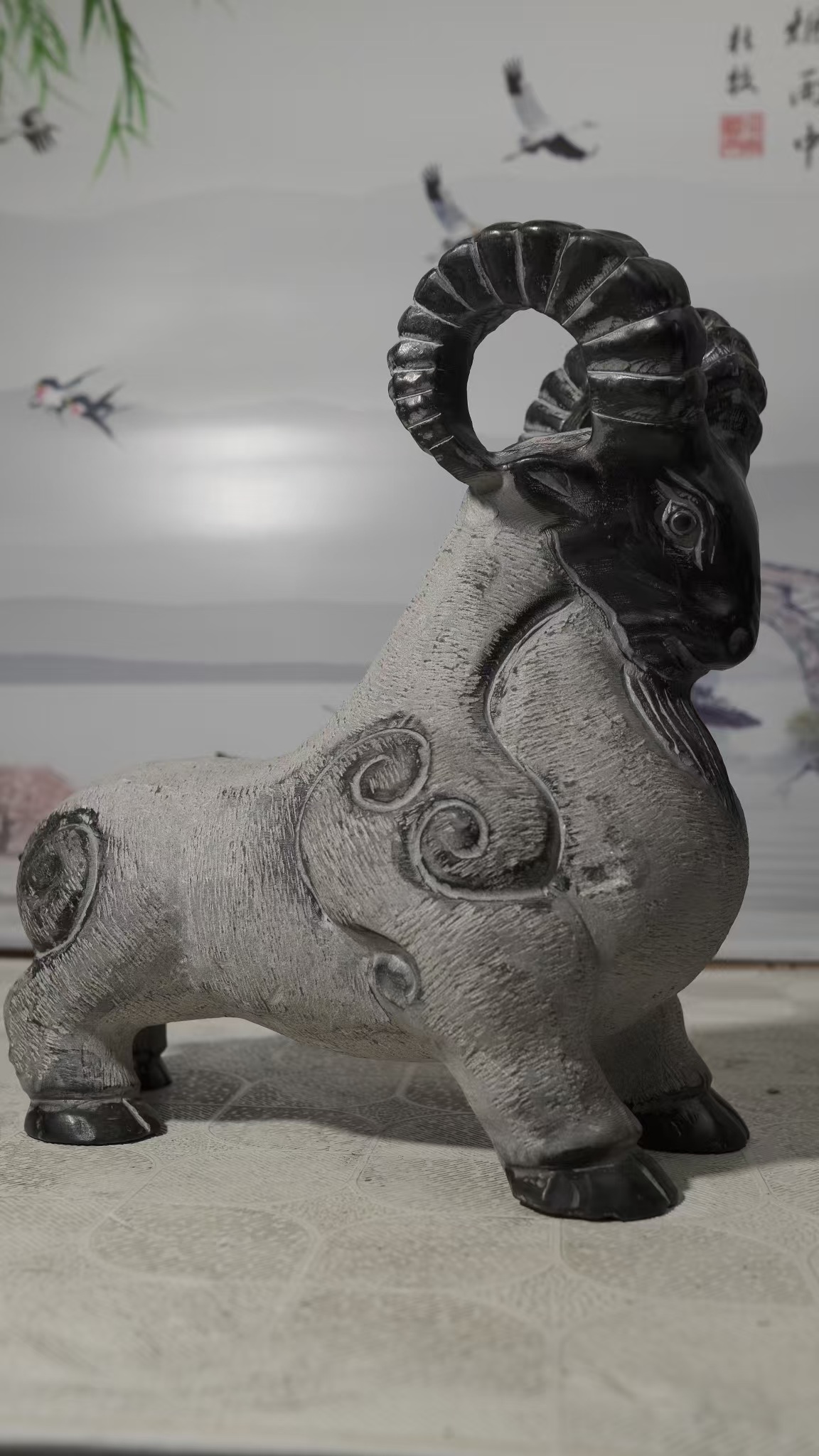 山西青石【高29厘米】生肖羊摆件大号工艺品/茶室中式创意装饰摆件