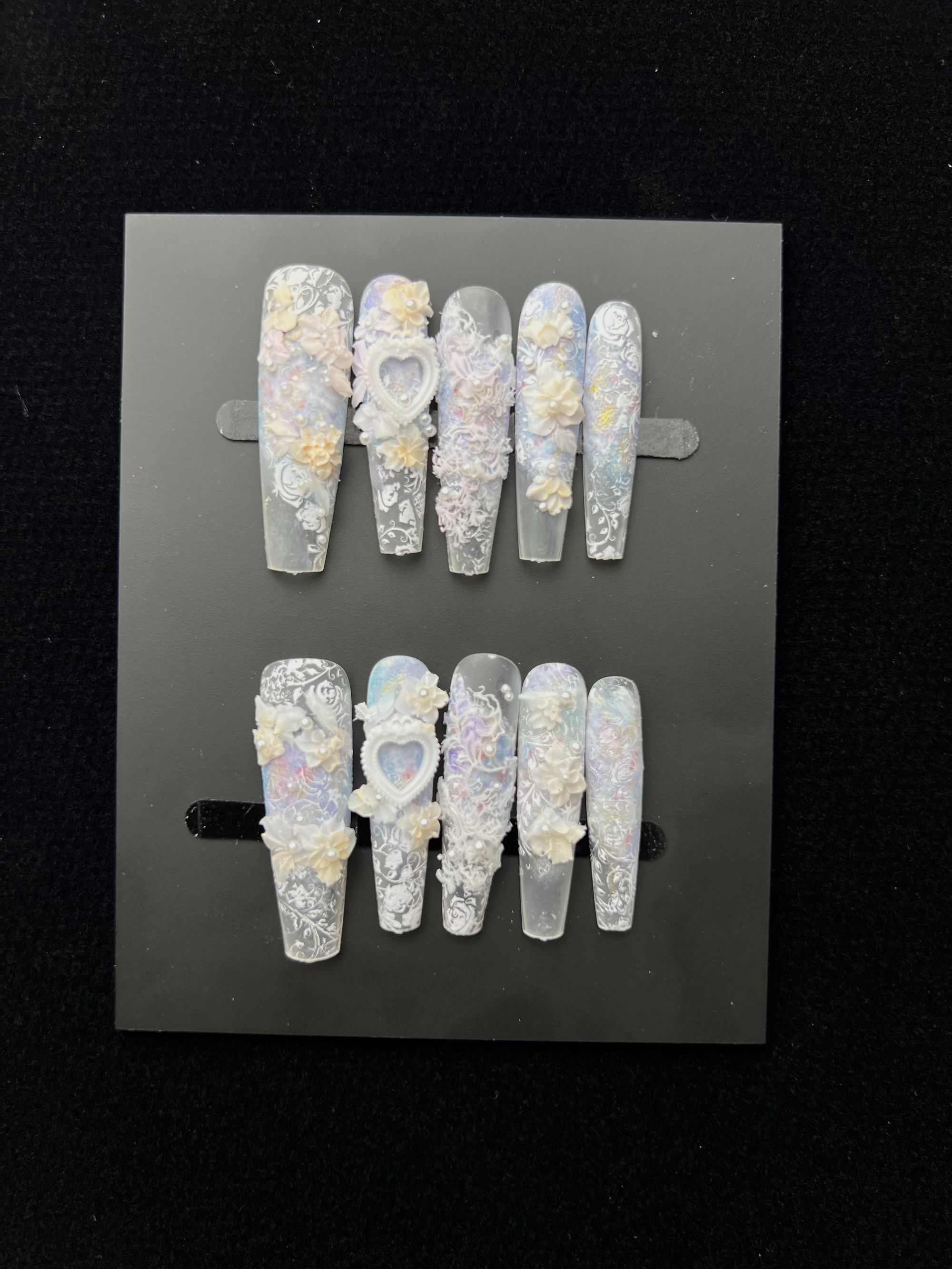 【幻白仙蕾】极光渐变立体蕾丝爱心仙系甲