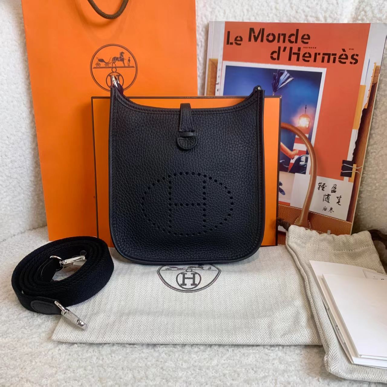 未使用 Hermes/爱马仕 壹臻/黑银mini伊芙琳 W刻/92646981