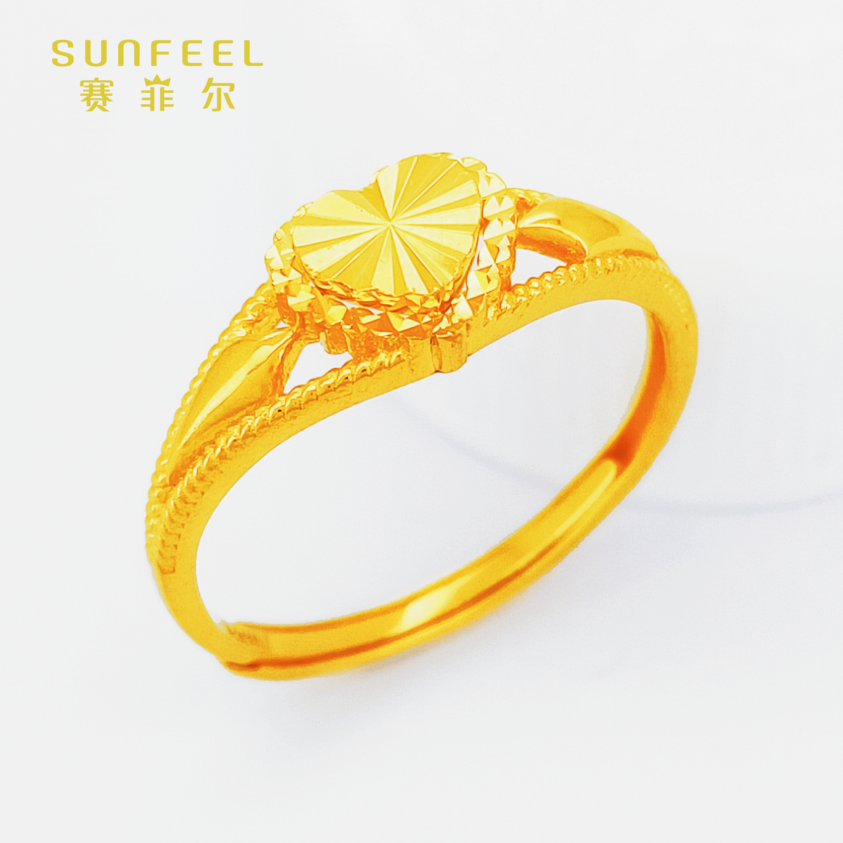 SUNFEEL/赛菲尔足金999仿钻戒指活口可调节百搭时尚款女款气质原