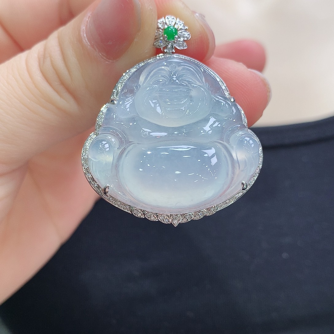 翡翠颈饰18K金镶嵌佛公