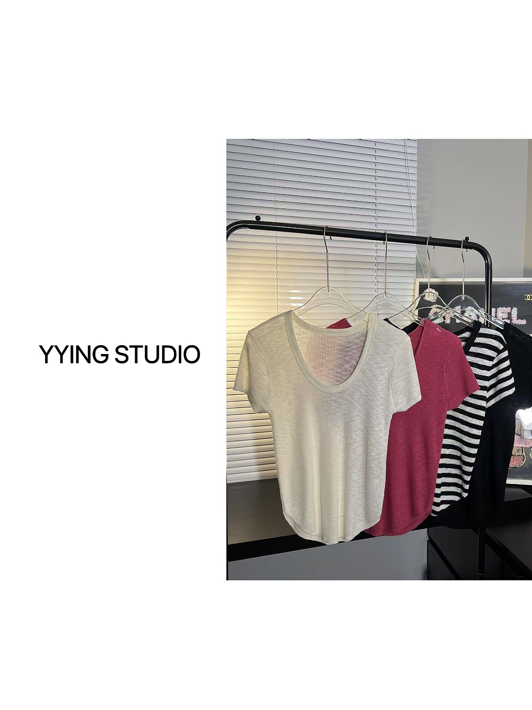 「透气凉爽T恤」透感夏日薄款U领正肩短袖针织衫修身显瘦上衣