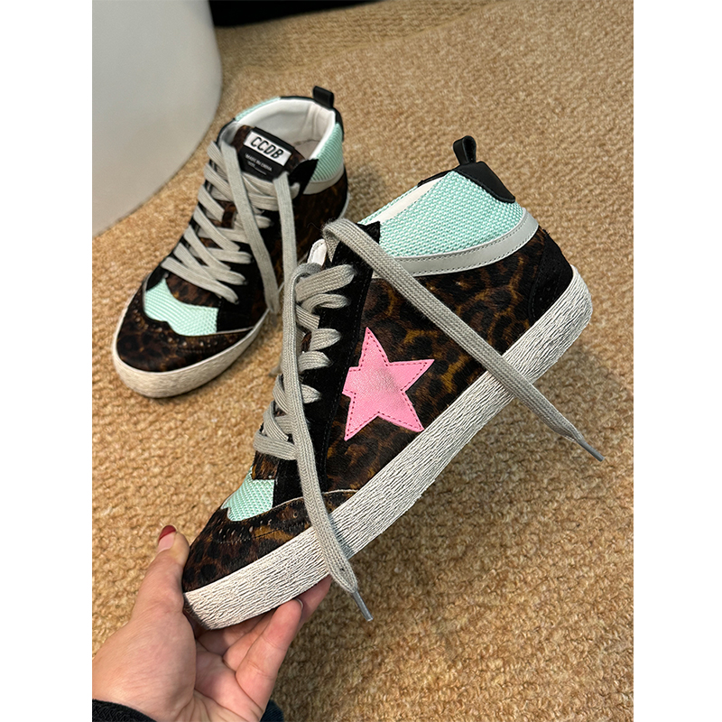 【欧货】真皮德训鞋女2026春季新款平底豹纹星星做旧复古休闲小脏鞋