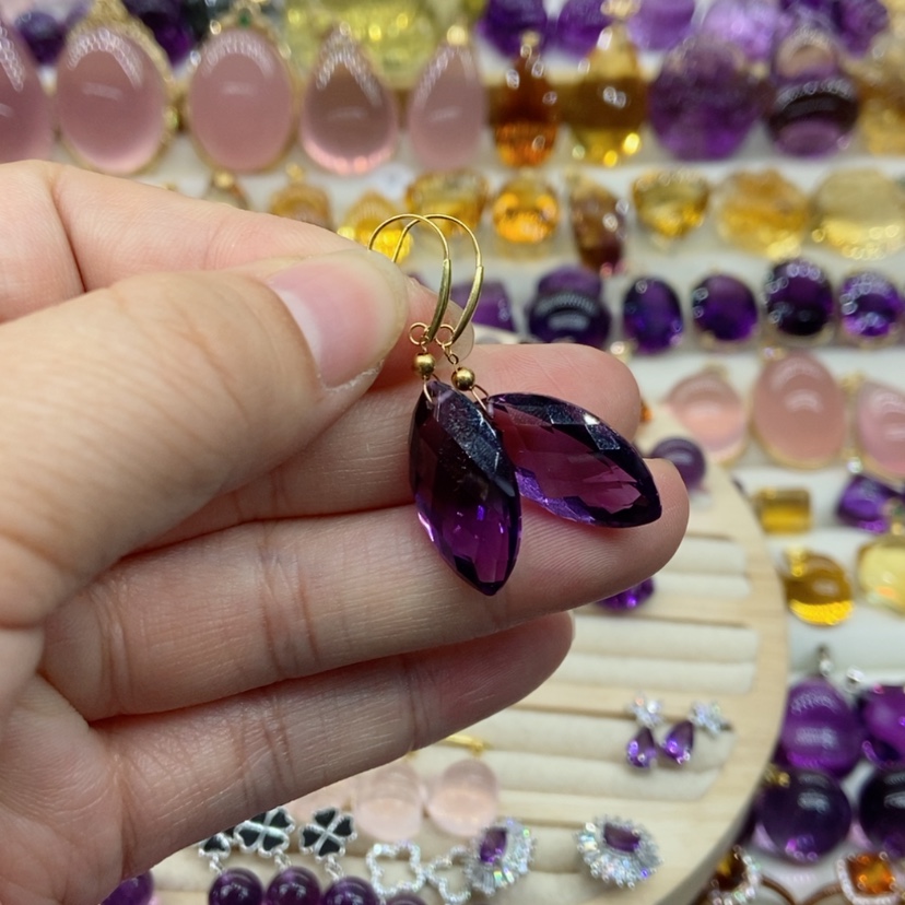 【闪购商品】水晶水晶耳坠18K金镶嵌