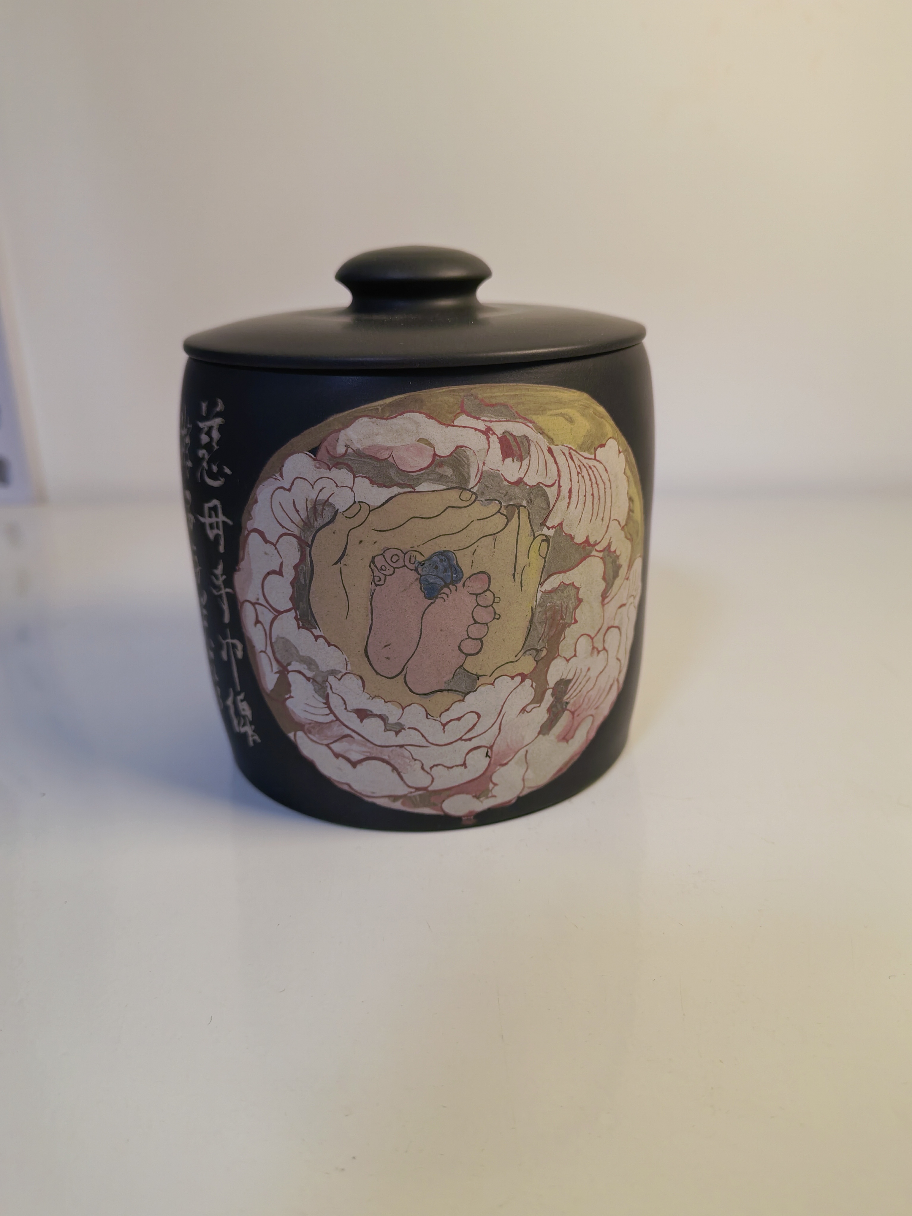 云南建水紫陶全手工拉坯绘画刻填醒茶罐