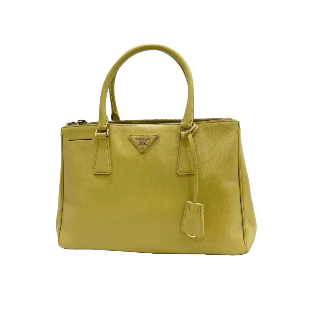 95新 Prada/普拉达 二手柠檬黄十字纹手提单肩包K38601 