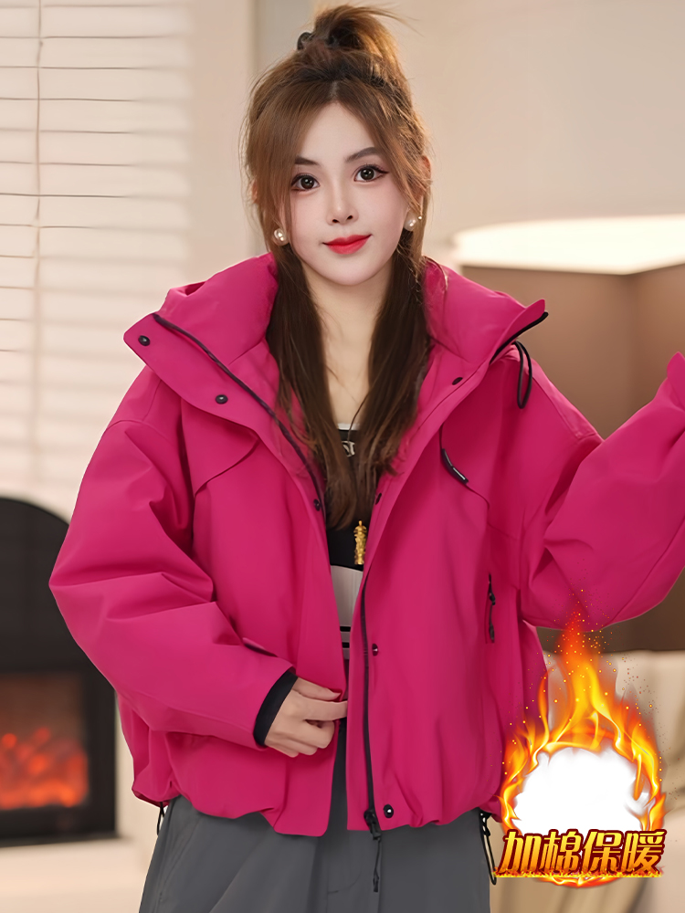 洋气百搭加厚棉服冲锋衣外套女2025冬季新款宽松显瘦工装夹克上衣