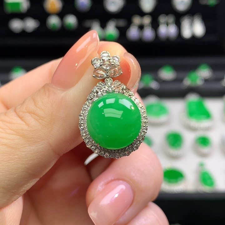 翡翠18K金镶嵌吊坠(不含链)