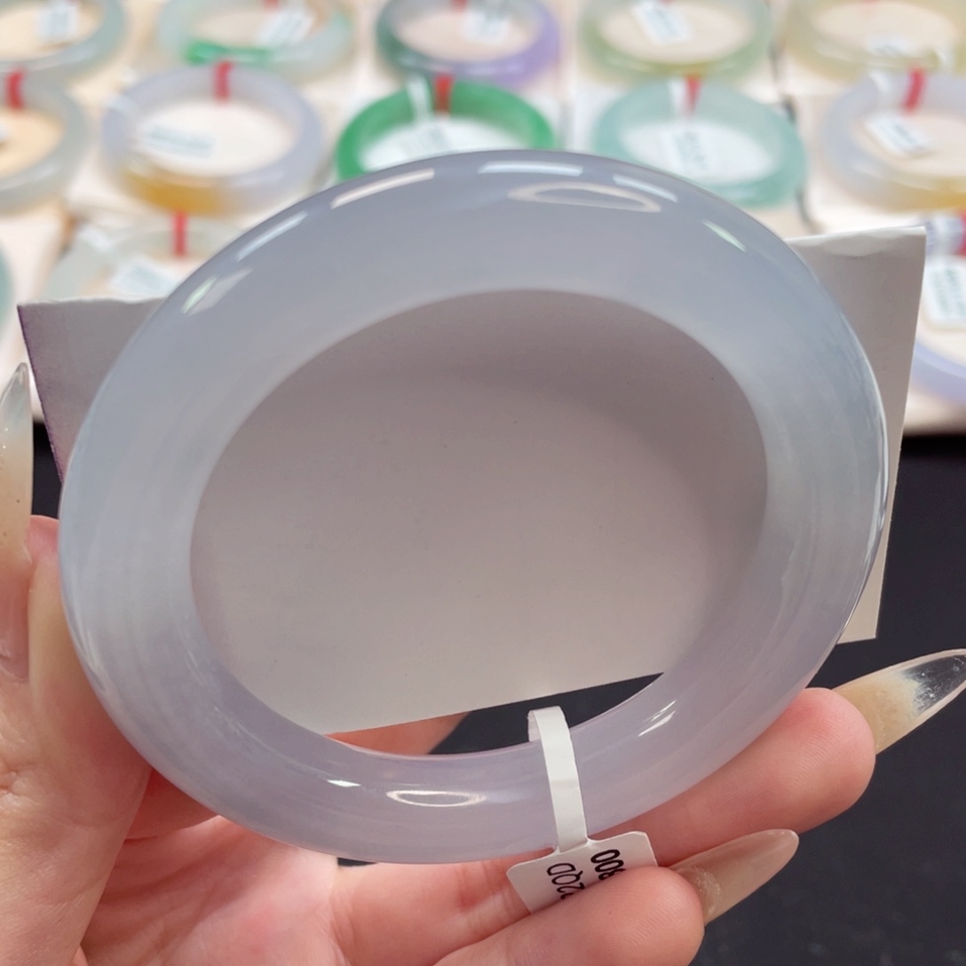 未镶嵌手镯翡翠54.8胖圆水润冰胶藕粉22号