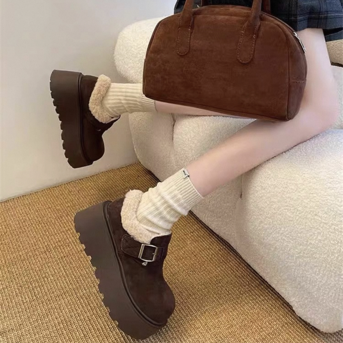加绒加厚女款冬季百搭增高勃肯鞋