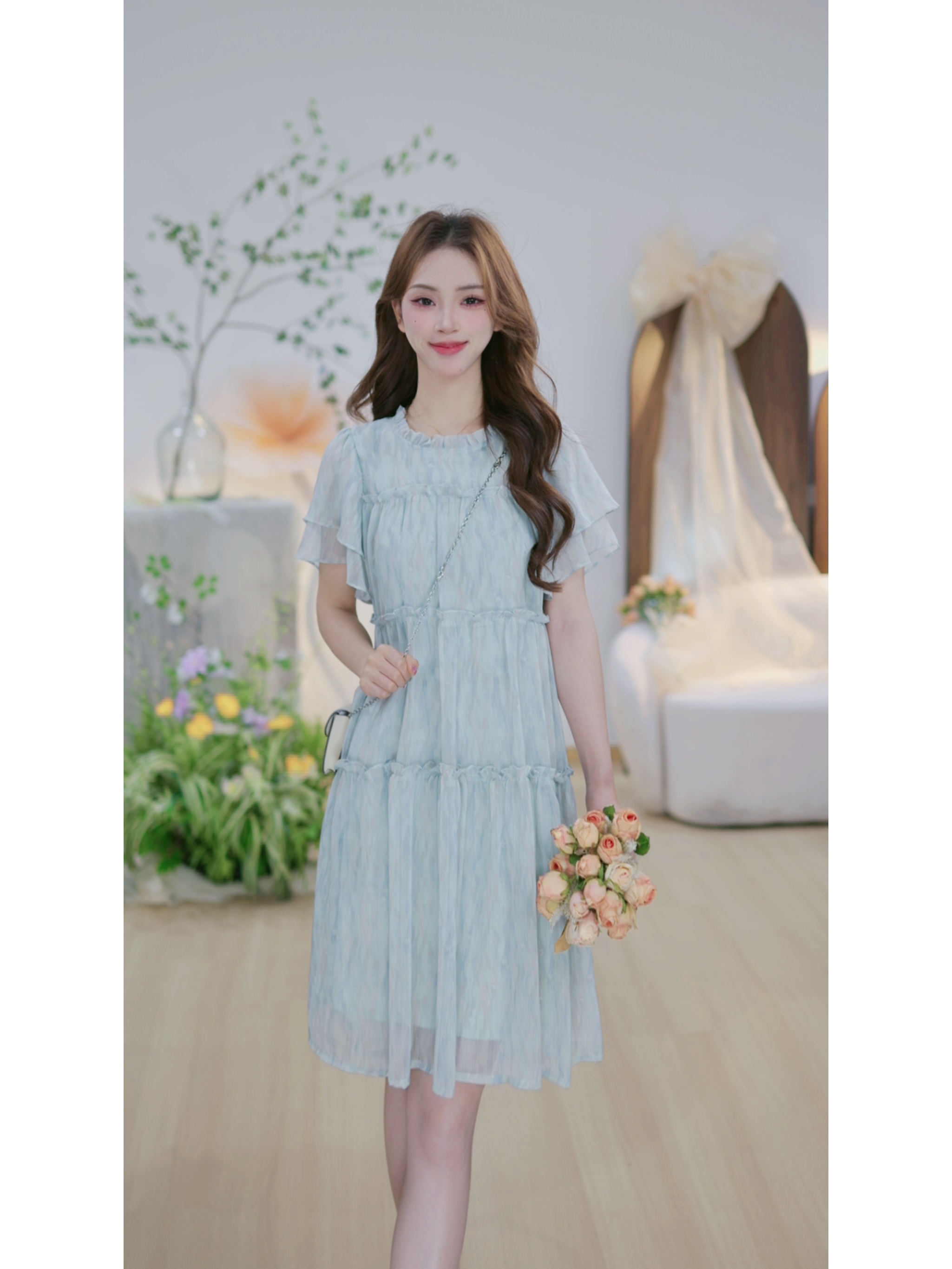 【月珑轻纱Z】垂感木耳边温柔显白蛋糕裙宽松显瘦遮肉韩版连衣裙