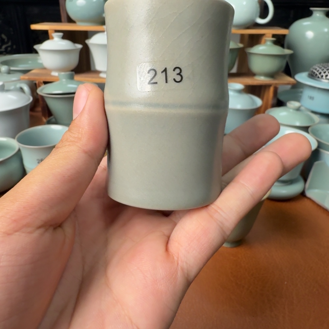 摆件陶瑕柴烧竹节杯