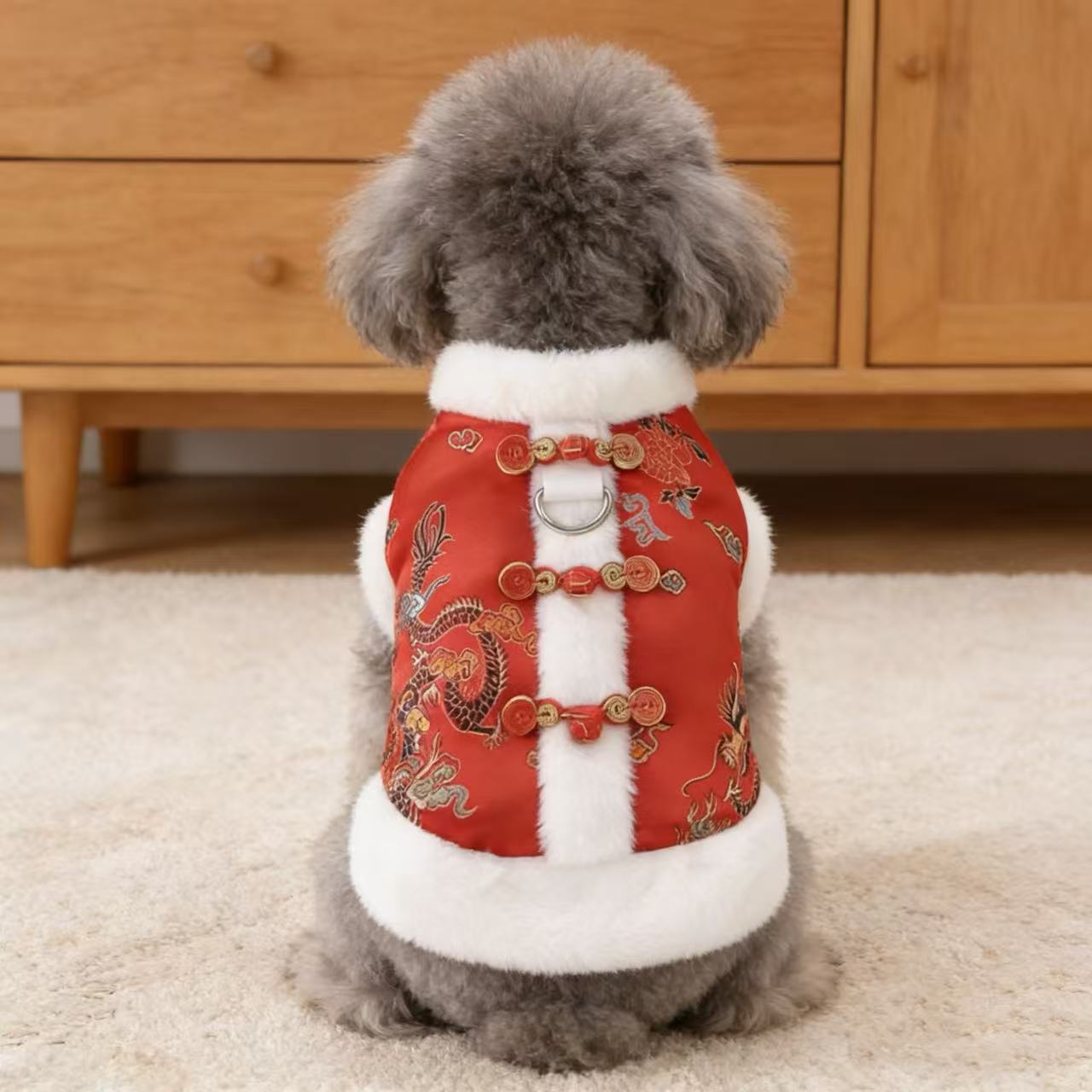 狗狗唐装狗狗衣服冬季防寒马甲春节过年喜庆洋气大红色博美吉娃娃