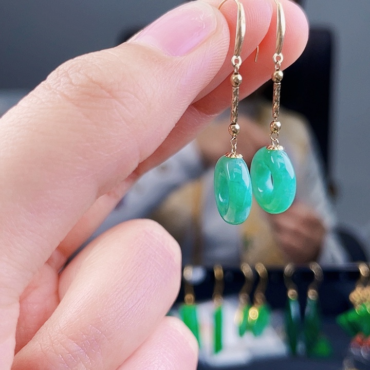 翡翠耳饰18K金镶嵌饰品