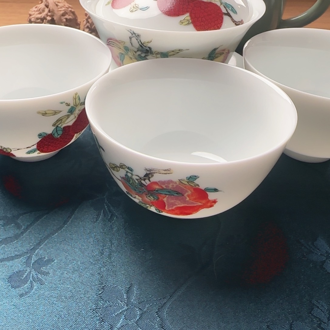 观复瓷器三多盖碗套装